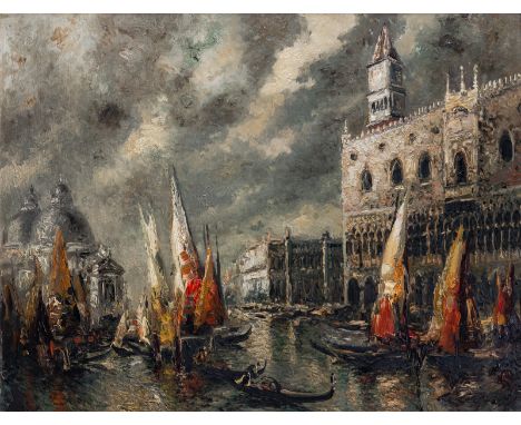 Liberts, LudolfTirsa/Lettland, 1895 - New York, 195960 x 78 cm, R.Ansicht von Venedig mit Canal Grande. Öl auf Karton. In Öl 