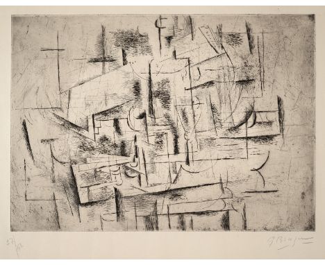 Braque, GeorgesArgenteuil, 1881 - Paris, 1963Blattgröße: 50,2 x 65,6 cm; 32,9 x 45,5 cm, o. R."Nature morte II", 1912. Radier