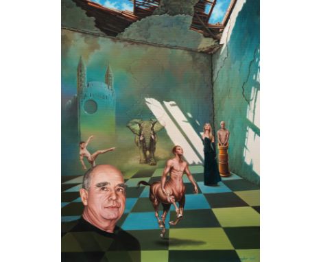 Heyder, RolandSingen, geboren 195680 x 60 cm, o. R.Surreale Raumkomposition, 2004. Acryl auf Leinwand. In Acryl unten rechts 