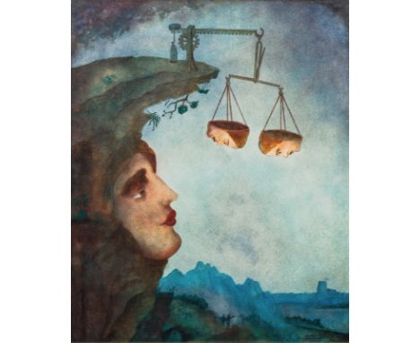 Eemans, MarcDendermonde, 1907 - Brüssel, 199873 x 60 cm, R."Le pèse tête", 1970. Öl auf Holz. In Öl unten rechts signiert und