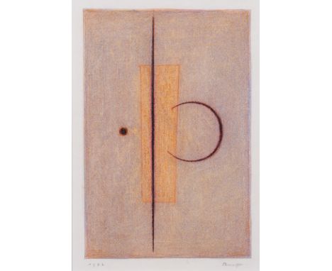 Ruoff, FritzNürtingen, 1906 - 198824,5  x 16 cm, R.Komposition mit Kreis und Linie, 1982. Farbstift auf Papier. In Bleistift 