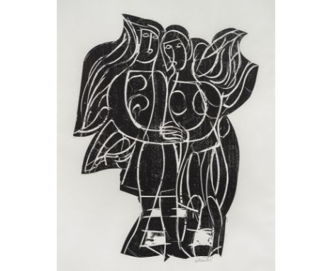 Grieshaber, HAPRot an der Rot, 1909 - Reutlingen, 198166,5 x 48,5 cm, R."Die Liebe ist ein Hemd aus Feuer", 1979. Holzschnitt