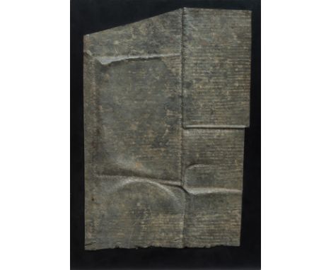 Cremer, SiegfriedDortmund, geboren 192956 x 39 cm, o. R."Bleirelief", 1959. Bleiplatte, reliefartig bearbeitet, auf schwarzer