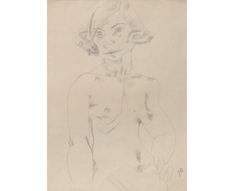 Mammen, JeanneBerlin, 1890 - 197649 x 36 cm, R.Stehender weiblicher Akt mit Perlenkette, ca. 1930. Bleistift auf Papier. In B