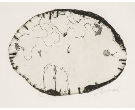 Schumacher, EmilHagen, 1912 - San José/Ibiza, 1999Blattgröße: 53 x 71 cm; 29 x 39 cm, o. R.Ohne Titel, 1967. Radierung auf Bü