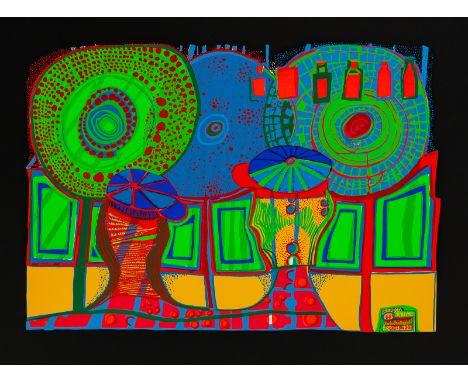 Hundertwasser, FriedensreichWien, 1928 - Kreuzfahrtschiff Queen Elizabeth II, vor Neuseeland, 2000Blattgröße: 60 x 75 cm; 58,