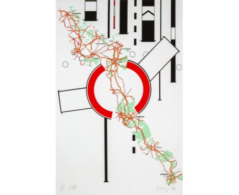 Brüning, PeterDüsseldorf, 1929 - Ratingen, 197060 x 40 cm, o. R.Ohne Titel, 1970. Farbserigraphie auf festem Papier. In Bleis