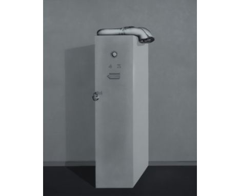 Willikens, BenLeipzig, geboren 193980 x 63 cm., R."Spind Nr. 43", 1971. Acryl auf Hartfaserplatte. In Faserstift rückseitig s