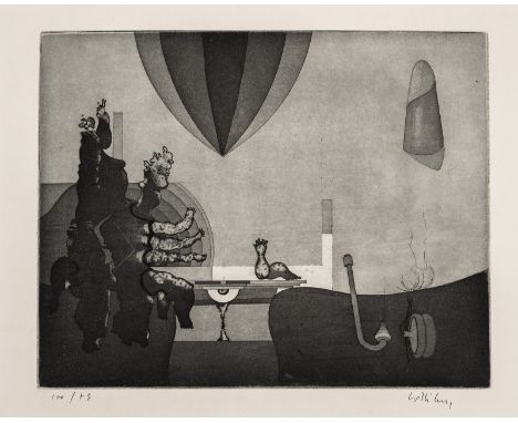 Willikens, BenLeipzig, geboren 1939Mappenformat: 47,5 x 56 x 1 cm"Quadratur der Zunge", 1968. Folge von sechs Radierungen auf