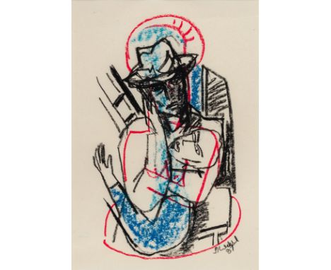 Schenkel, HermannBiberach, geboren 194842,5 x 30 cm, R.Mann mit Hut, 1987. Farbkreide auf Papier. In Farbkreide unten rechts 
