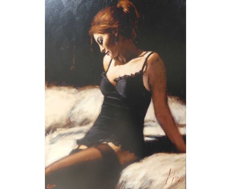  Fabian Perez (b.1967) - Medias Negras IV, embellished giclee print, this example numbered 6/150 lower left, 100 x 74cm In ex