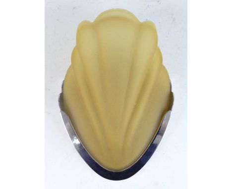An Art Deco chromed metal and mustard coloured frosted glass inset pocket wall light, of typical stylised form (losses to edg