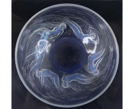 René Lalique (1860-1945) - a circular opalescent glass bowl in the Ondines pattern, the exterior relief moulded with raised m