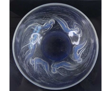 René Lalique (1860-1945) - a circular opalescent glass bowl in the Ondines pattern, the exterior relief moulded with raised m