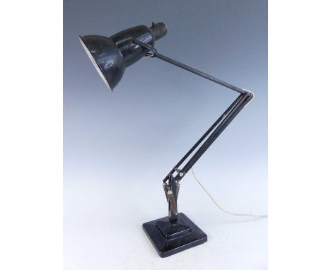 Herbert Terry - a black painted metal anglepoise lamp, model No.1227, of hinged and rotating form, with movable shade, raised