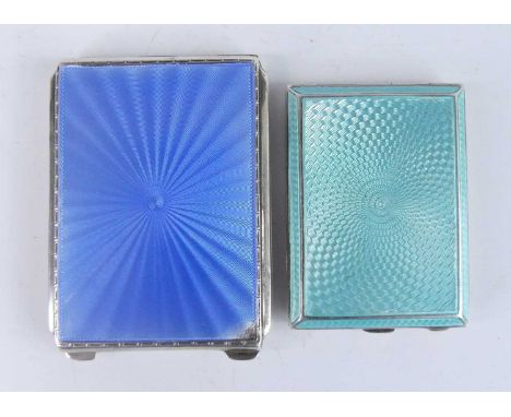 An Art Deco and silver and blue guilloche enamelled compact by Mappin &amp; Webb, with mirrored interior (mirror with losses 