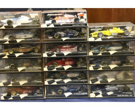 Pauls Model Art Minichamps 1:43 scale Formula 1 diecast model vehicles to include940028 Ferrari 412 t1 Berger, 940031 Simtek 