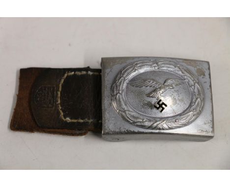 WWII Nazi German Luftwaffe steel buckle, the leather belt tab attached stamped 'H Aurich Dresden 1941'. We do not guarantee G