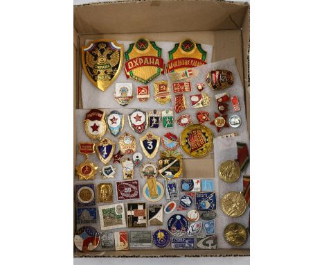 Collection of Russian Soviet enamel badges including political, Space program, Law etc. (66) 