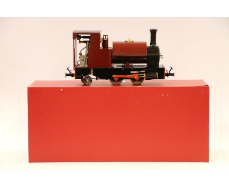 Accucraft BMMC G scale model railways, a 1:19 scale live steam 0-4-2 locomotive in maroon black livery, 32cm long, boxed.  Lo