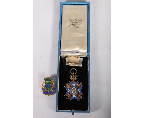 SERBIA, Order of St Sava silver and enamel cross medal, also a silver gilt and enamel 'Councillor' badge inscribed verso 'SIR