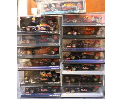 Pauls Model Art Minichamps 1:43 scale Formula 1 diecast model vehicles to include 120171 Red Bull Racing Showcar 2012, 110501