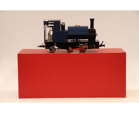 Accucraft BMMC G scale model railways, a 1:19 scale live steam 0-4-2ST locomotive in blue black livery, 32cm long, boxed.&nbs