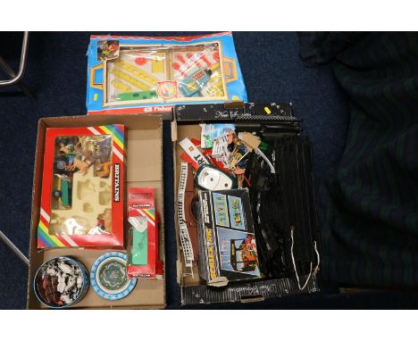 Britains 7512 Farm boxed set, 9540 Manure Spreader boxed and loose models, Fischer Price Tool Kit boxed, Scalextric models, M