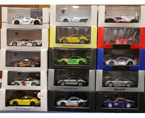 Fifteen Spark (Minimax Ltd) 1:43 scale collector's Porsche model vehicles including WAP 020 911, 924, 151, 922, 901, 010, 146