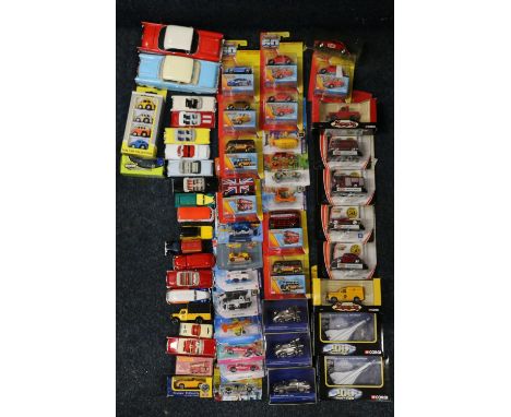Approximately sixty diecast model vehicles including Corgi, Matchbox 60, Mattel Hot Wheels, etc., many carded or boxed. ref#B