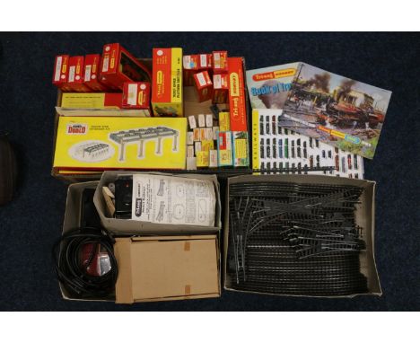 Triang Hornby OO gauge model railways including R355 0-4-0 Industrial locomotive Polly #9 red, R12 BP tank waggon, R18 Cable 