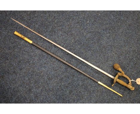 British court sword, the etched blade by Goodall & Graham of London, gilt brass hilt with helmet and plume pommel, blade leng