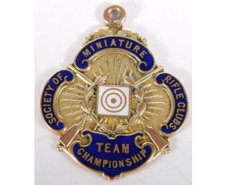 9ct gold and enamel Society of Miniature Rifle Clubs Team Championship fob medal, inscribed verso 'J Wright 1929' makers mark