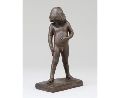 Eriksson, Christian (Taserud /Schweden 1858 - 1935 Stockholm) Figur "Elof", Bronze gegossen und braun patiniert, nackter Knab