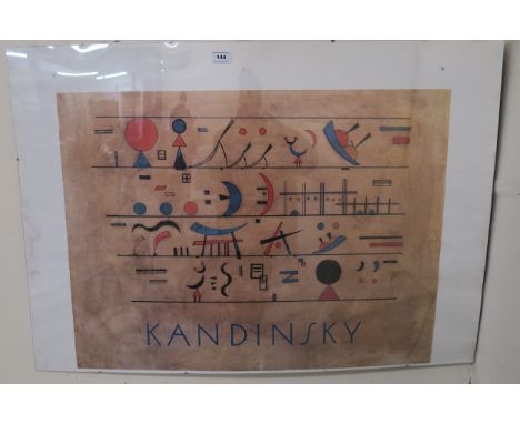 A Kandinsky abstract print, 70cm high x 100cm wide Condition Report: Picture is in frameless mount which has warped under wei