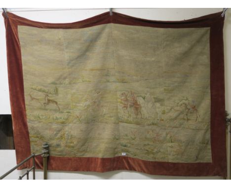 A large wall hanging tapestry depicting a hunting scene, 172cm high x 230cm wide Condition Report: Available upon request