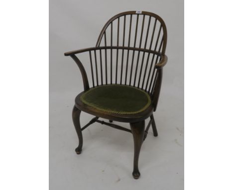 An early 20th century beech framed stick back Windsor chair 84cm high and two mahogany framed footstools(3) Condition Report: