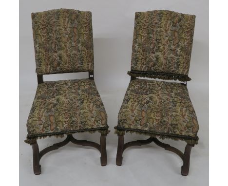 A pair of 19th century walnut framed hall chairs with tapestry upholstery, 102cm high Condition Report: Good general conditio