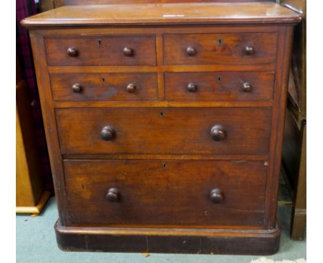 A Victorian ash four over two chest of drawers with turned handles 93cm high x 89cm wide x 49cm deep Condition Report: Chest 