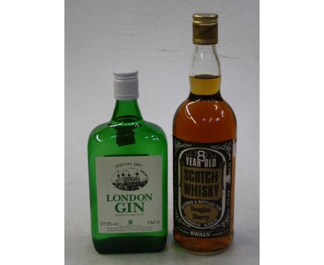 An eight year old Scotch whisky blended and bottled for Douglas Sherry, 75.5cl, 40%, one bottle; and a London Gin produced fo