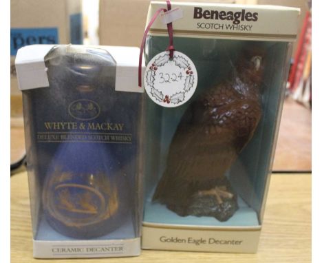 Whyte &amp; Mackay Deluxe Blended Scotch whisky, three ceramic decanters, 75cl, 43%, all in window cartons; two Beneagles Sco