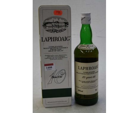Laphroaig 10 years old unblended Islay malt Scotch whisky, 1980s bottling, 75cl, 40%, one bottle in tin carton 