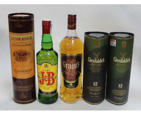 Glenfiddich 12 year old single malt Scotch whisky, 35cl, 40%, two bottles in cartons; Glenmorangie 10 year old single Highlan