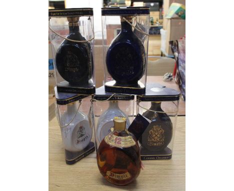 Dimple 12 year old blended Scotch whisky, one bottle; together with five various Dimple souvenir ceramic decanters, each in p