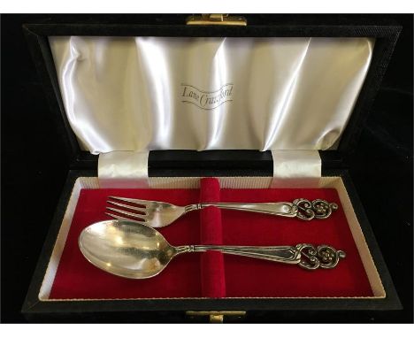 Boxed silver spoon and fork