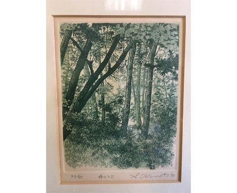 Yoshimi Okamoto (Japanese B.1949) woodblock print signed lower right in pencil and titled along with edition number 33/80 on 