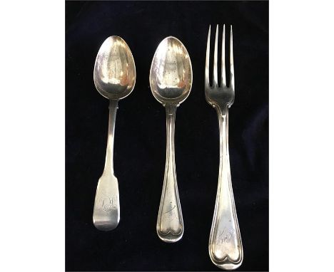 Various silver cutlery 1903-04 spoon, 1905-06 fork and an indistinct spoon (200.3g) 