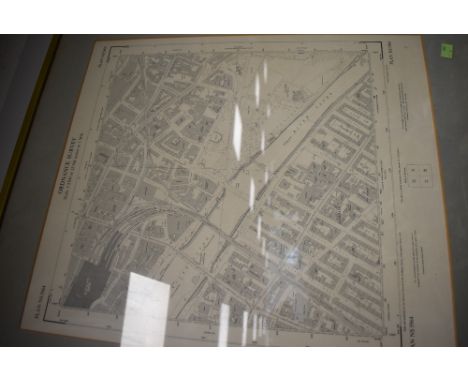A framed and glazed 1954 Ordnance survey map of Glasgow and river Clyde interest,plan NS 5964.