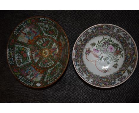 Two large modern ceramic Chinese punch bowls having Cantonese style decoration