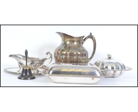 A good group of 20th century silver plate to include a bacon warmer by WM Rodgers Hamilton, a lidded preserve pot, a Marlboro